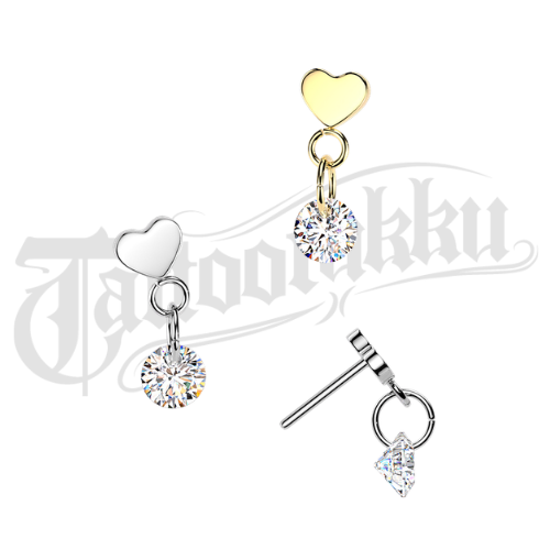 Titanium heart threadless top with CZ dangle.