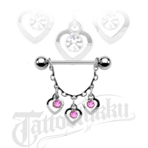 Nännikoru – CZ 3 Hearts Dangle (Pinkki)